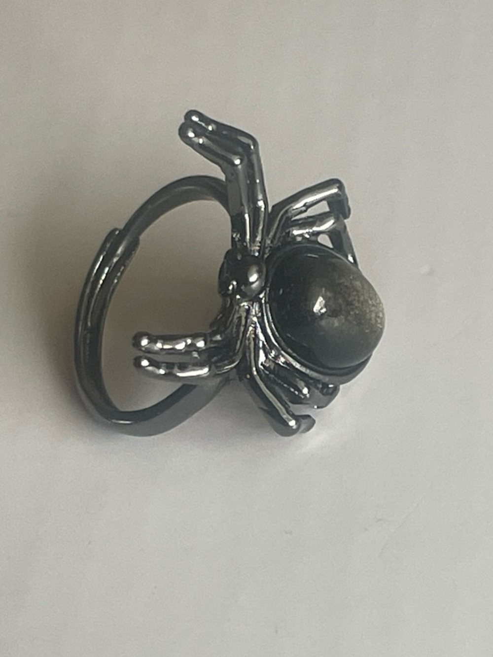 Black Spider Ring with Stone Accent - Women's Fashion Acc # 6 or Adjustable